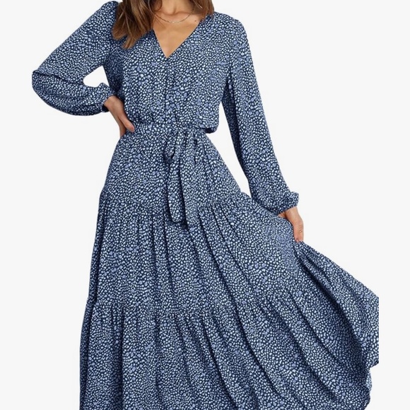 PRETTYGARDEN Womens Spring Long Sleeve Wrap V Neck Ruffle Floral Maxi Dress Casu - Picture 1 of 6